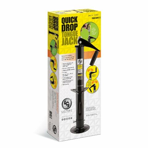 Lippert Quick Drop Tongue Jack Compatible with A-Frame Travel, Cargo, and Utility Trailers or 5th Wheel RVs, Black