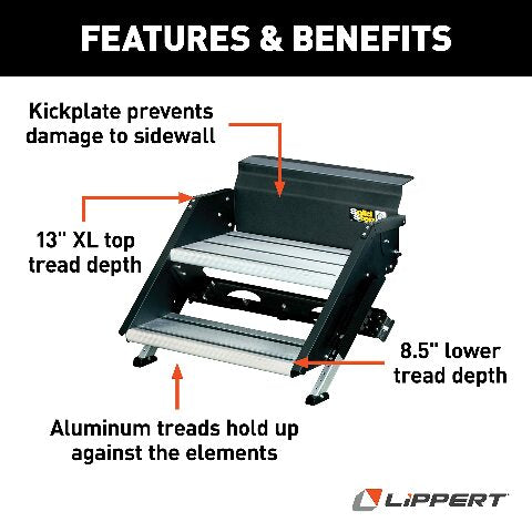 Lippert Components 733931 Solid Step Quad Step Compatible with RV and Travel Trailer Entry Doorway Black, 26-inch