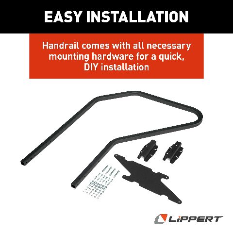 Lippert Solid Step Entry Assist Handrail, Accommodates Door Widths up to 36”, Easy Installation, Locking Pins Compatible with 5” Adjustment, Compatible with 5th Wheel RVs, Travel Trailers, Motorhomes - 799640, Black