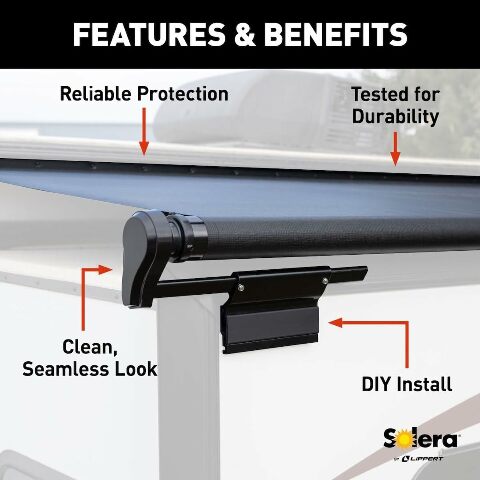 Solera® 5000 Series Slide Topper Awning, White - 7' (6'7" Fabric) – Heavy-Duty, Durable Slide-Out Protection – Made from Cold-Crack-Tested 13.5 oz. Vinyl with Leak-Proof, Welded Seams – V000163285