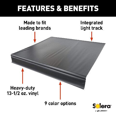 Solera Universal Compatible with Heavy-Duty Vinyl RV Patio Awning Replacement Fabric Solid Black 16' Awning (15'4" Fabric)