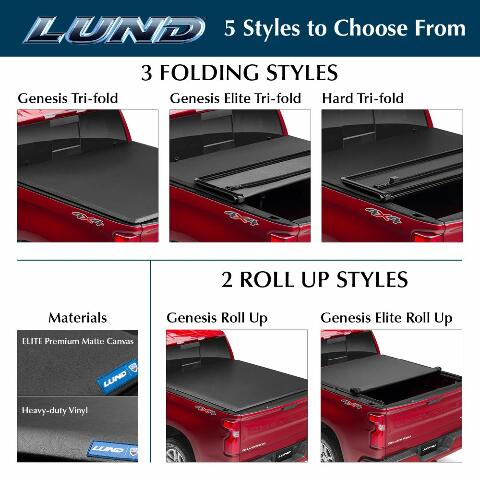 Lund Genesis Elite Tri-Fold Soft Folding Truck Bed Tonneau Cover | 958172 | Compatible with - Ford F-150 5' 7" Bed (67.1") 2020