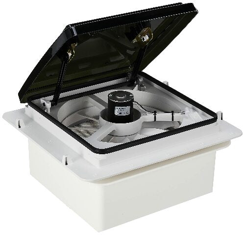 Maxxair Original Maxxfan - Vent, Fan & Rain Protection All-in-One, High Powered 4-Speed Exhaust Only Fan, Manual Knob Control, 14"x14", Smoke (00A04401K)