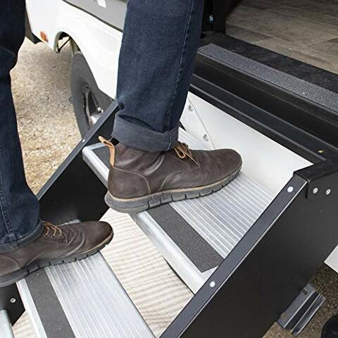 MORryde STP-207 StepAbove Fold-Up RV Entry Step - 3-Step (9" Step Rise), Compatible with 26" to 28" Door Width