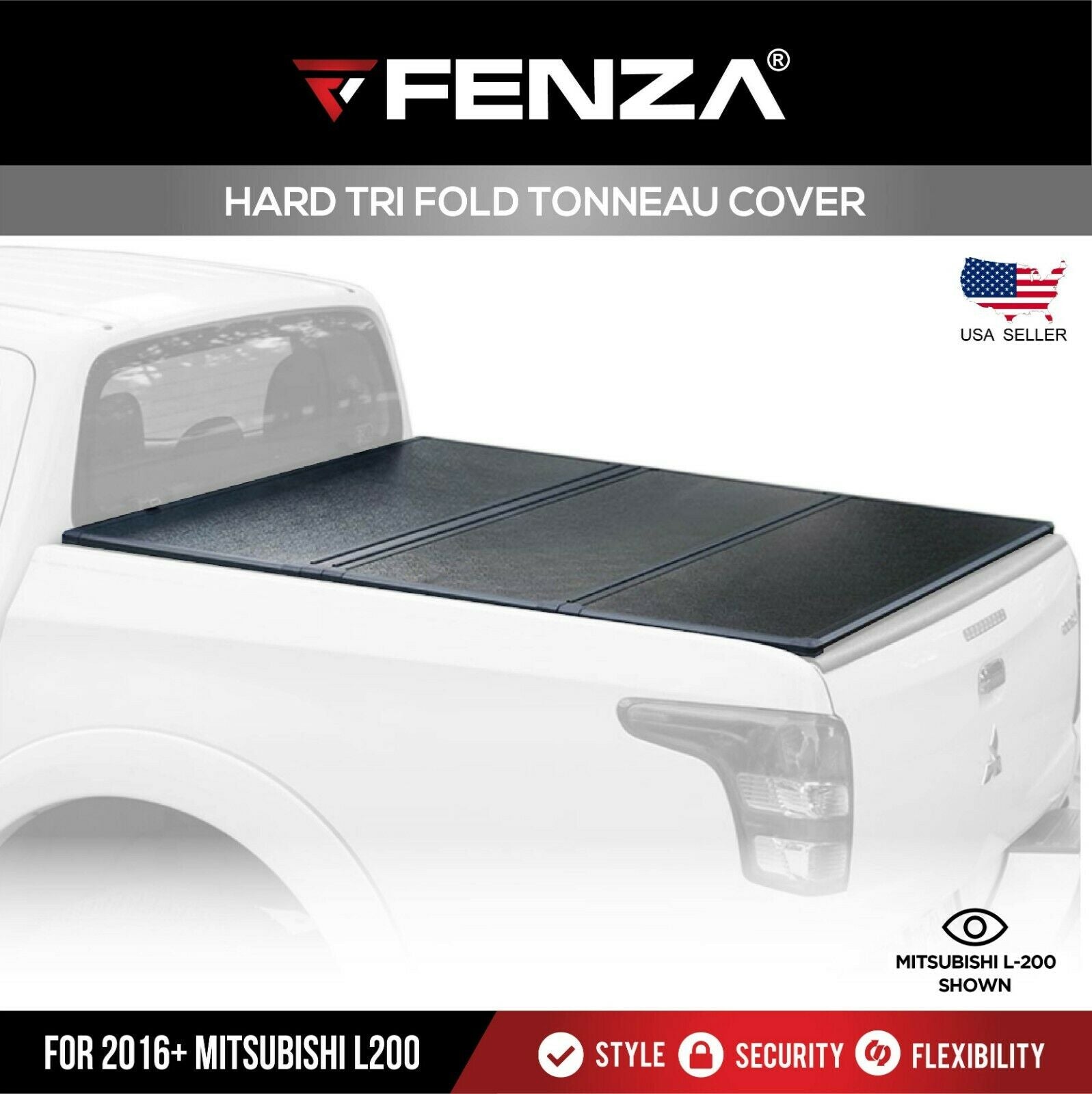 Hard Tri-Fold Tonneau Cover Compatible With Mitsubishi L-200 03-15 (Double Cab)