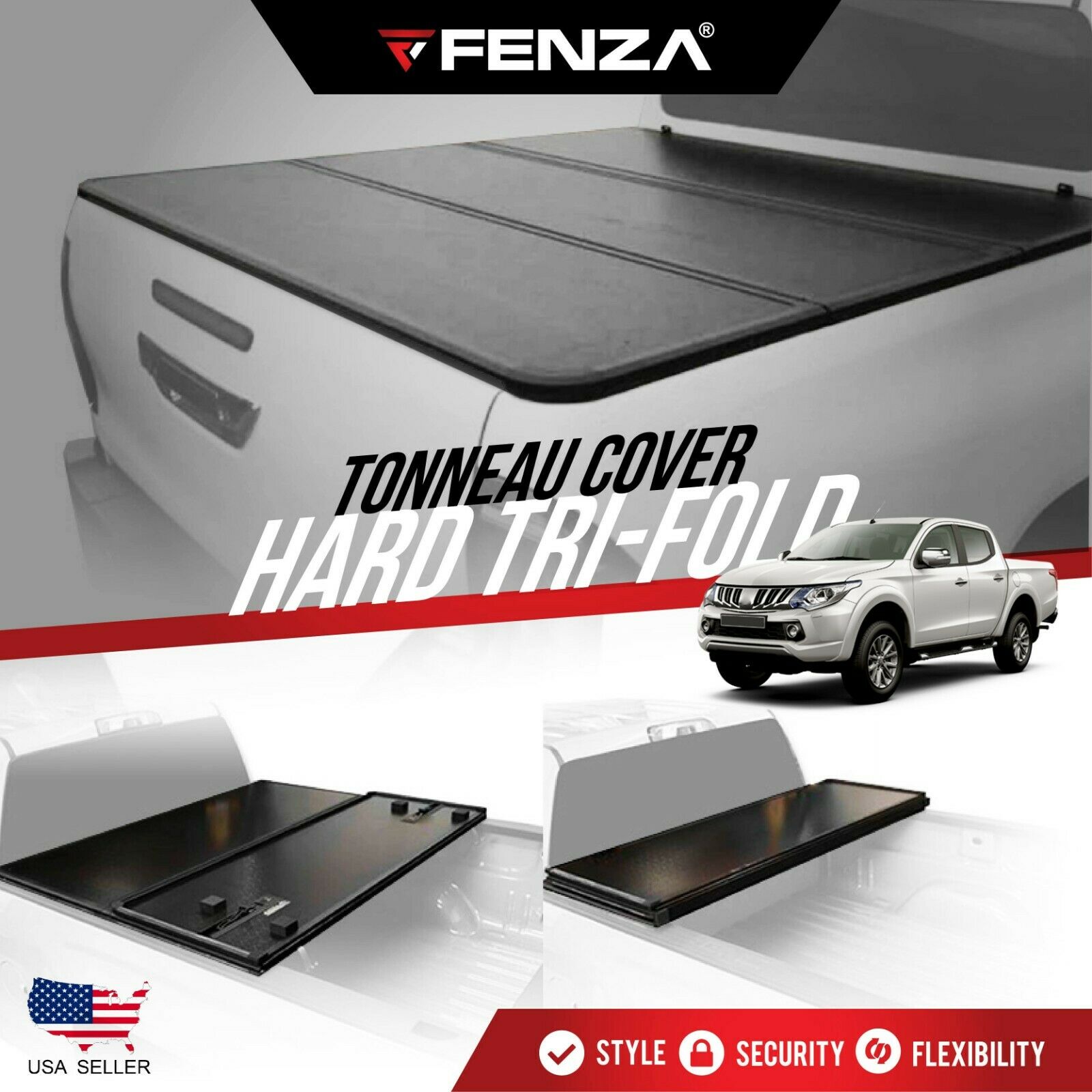 Hard Tri-Fold Tonneau Cover Compatible With Mitsubishi L-200 03-15 (Double Cab)