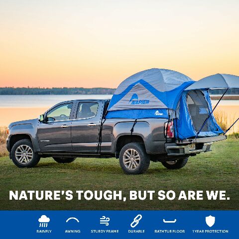 Napier Sportz Truck Tent | Pickup Truck Bed Camping Tent | Full Rainfly | Sturdy and Spacious 2-Person Truck Tent | Easy 15-Minute Setup | Blue/Gray
