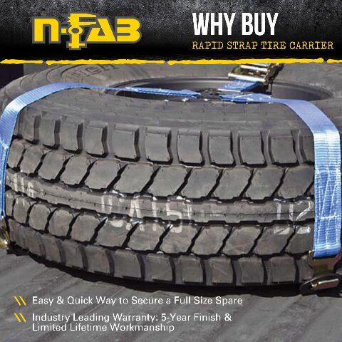 RealTruck Rapid Strap Truck Bed Tire Carrier | Gloss Black, Black Strap, Solid Welded Construction | BM1TSBK | Universal