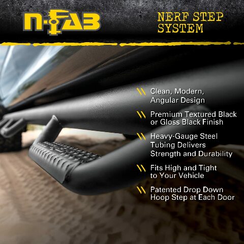 RealTruck Nerf Steps Compatible with Silverado/Sierra | Cab Length, Heavy Duty Steel, Textured Black | C1473QC-TX | Compatible with Chevrolet Silverado/GMC Sierra 1500 (Classic Model Only) Double Cab, SRW Gas. 2014-2019