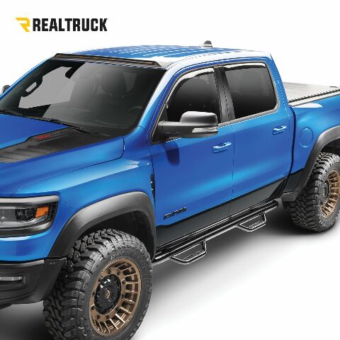 RealTruck Nerf Steps Compatible with RAM | Cab Length, Heavy Duty Steel, Gloss Back | D1573QC | Compatible with .5- RAM 1500 (Classic Model Only) Quad Cab, SRW Gas 2018