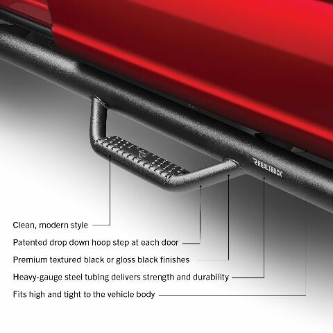 RealTruck Nerf Steps Compatible with Ford F-150 | Cab Length, Heavy Duty Steel, Gloss Back | F0473QC | Compatible with Ford F-150/Lobo Quad Cab, SRW Gas 2004-2008