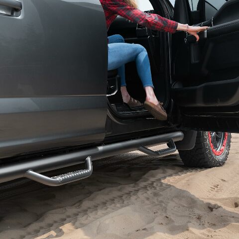 RealTruck Nerf Steps Compatible with Dodge RAM | Cab Length, Heavy Duty Steel, Textured Black | D9773QC-TX | Compatible with Dodge RAM 1500/2500/3500 Quad Cab 4 Door, SRW/DRW Gas/Diesel 1994-2001