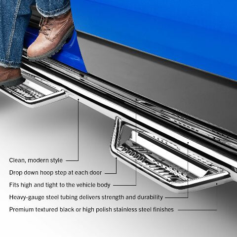 RealTruck Podium LG Steps Compatible with RAM | Cab Length, Stainless Steel, Textured Black | HPD0973QC-TX | Compatible with .5 RAM 1500 Quad Cab, SRW Gas 2009-2015