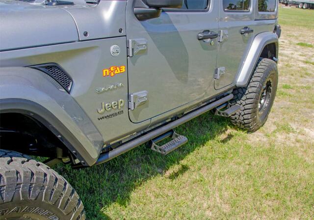 RealTruck RKR Step System Compatible with Jeep Wrangler JLU | Cab Length, Tubular Steel, Textured Black | J184RKRS4 | Compatible with Jeep Wrangler JLU 4-Door, SRW Gas 2018-2024