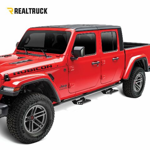 RealTruck RKR Step System Compatible with Jeep Gladiator JT | Cab Length, Tubular Steel, Textured Black | J194TRKRS4 | Compatible with Jeep Gladiator (JT) 4 Door, SRW Gas 2020-2024