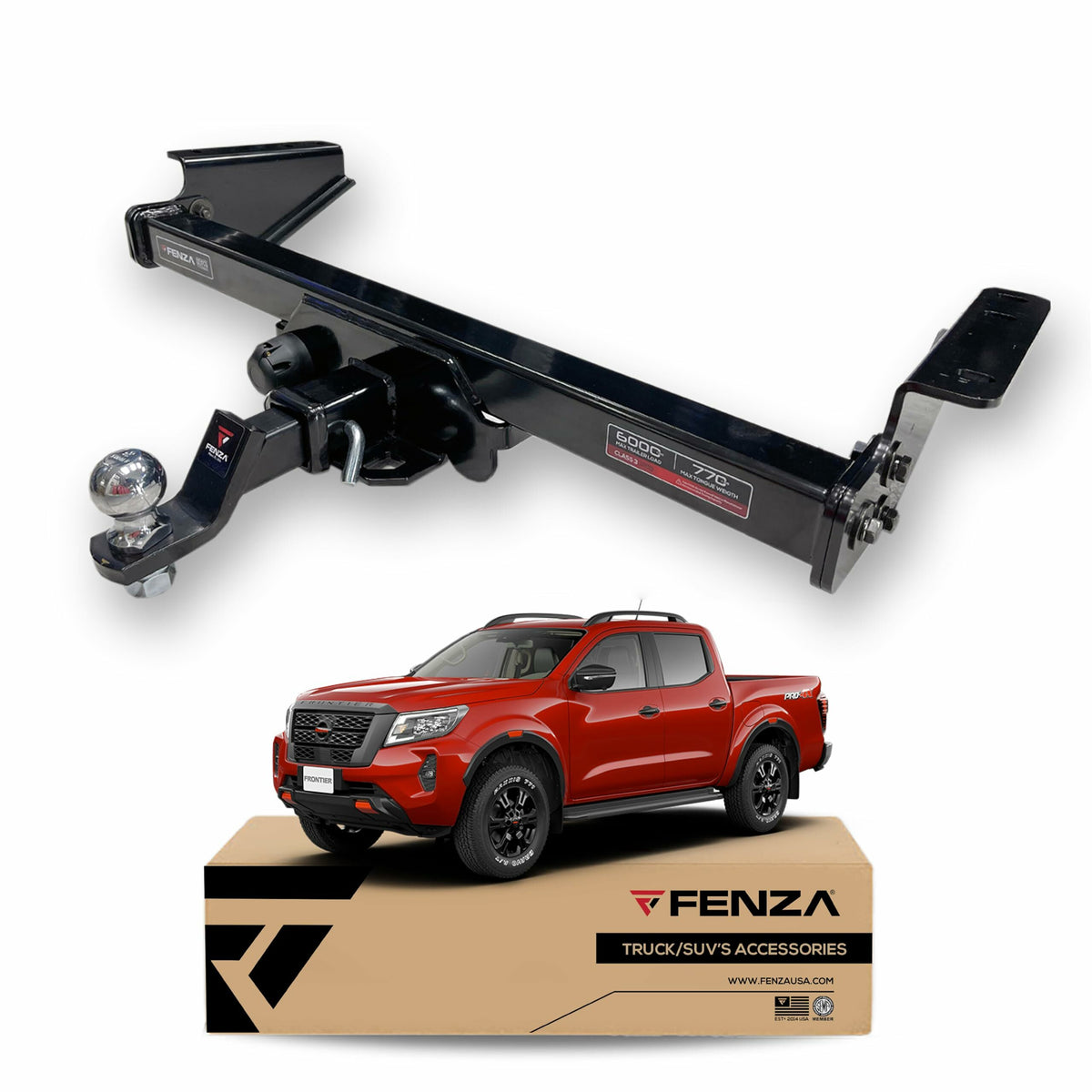 Fenza Class III Towing Hitch Receiver with 2-Inch Drop Ball Mount Compatible with Nissan NP300 Frontier 2016-2025