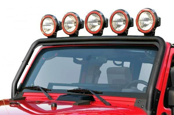 Rugged Ridge | Light Bar, Windshield Mounted, Textured Black | 11232.21 | Compatible with Jeep Wrangler JK 2007-2018