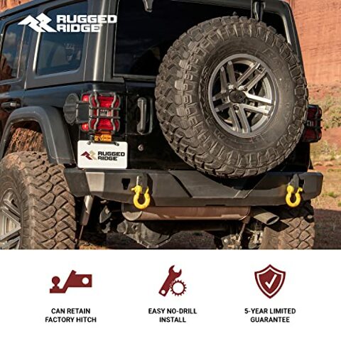 Rugged Ridge HD Bumper, Rear Compatible with Jeep Wrangler JL | Full-Width, Steel, Black | 11540.36 | Compatible with Jeep Wrangler JL 2018-2025