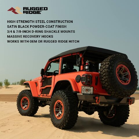 Rugged Ridge HD Bumper, Rear Compatible with Jeep Wrangler JL | Full-Width, Steel, Black | 11540.36 | Compatible with Jeep Wrangler JL 2018-2025