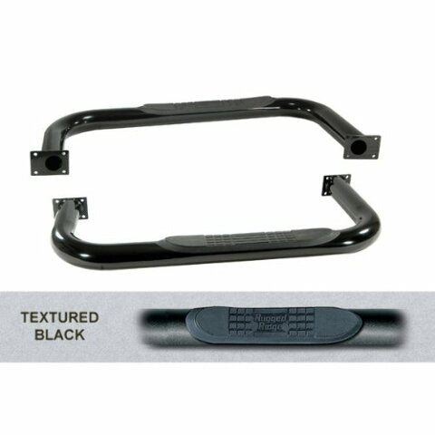 Rugged Ridge | Tube Side Step Kit, Round, 3 Inch, Black | 11591.02 | Compatible with Jeep CJ 1976-1986