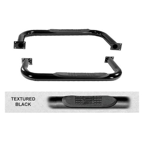 Rugged Ridge | Tube Side Step Kit, Round, 3 Inch, Black | 11591.02 | Compatible with Jeep CJ 1976-1986