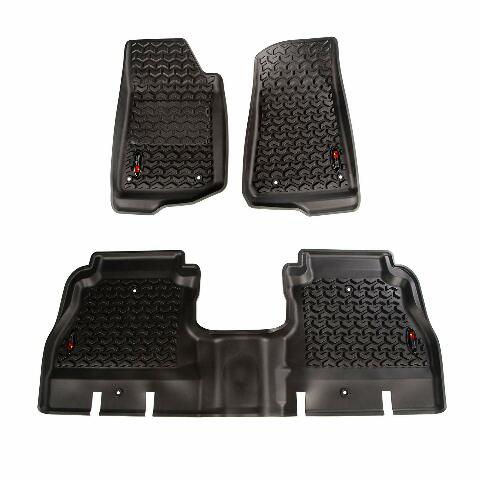 Rugged Ridge Floor Liner Set Compatible with Jeep Wrangler JLU | Front & Rear, 3-Piece Set, All-Terrain, Black | 12987.05 | Compatible with Jeep Wrangler JLU 4-Door 2018-2024