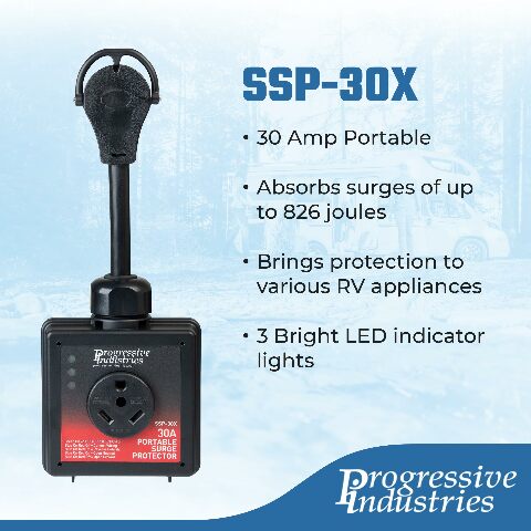 Progressive Industries SSP-30X Portable RV Surge Protector, 30 Amp with Fault Detection, No Cover