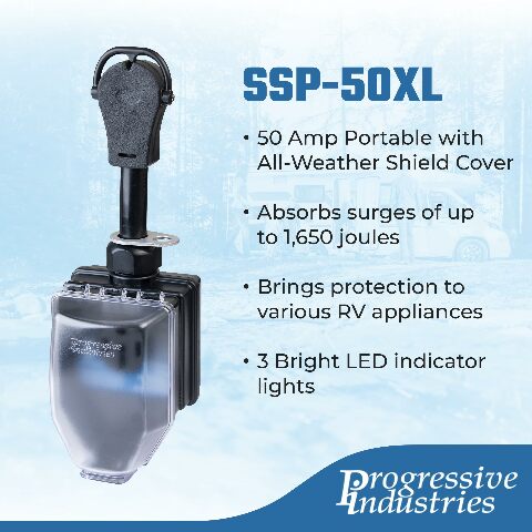 Progressive Industries Portable RV Surge Protector, 50 Amp with All Weather Shield Assembly and Fault Detection - SSP-50XL