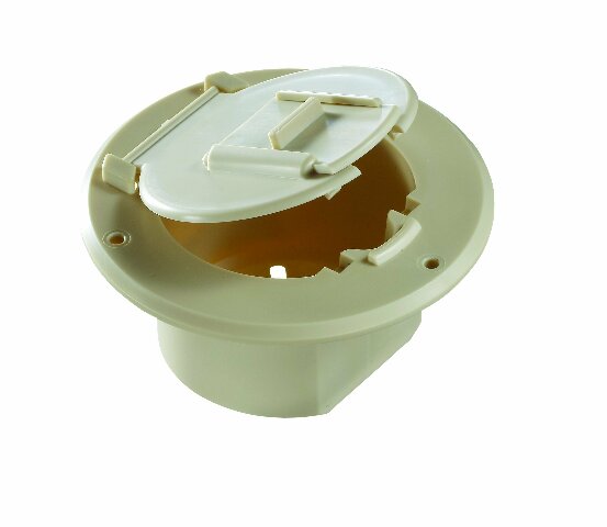 RV Designer B122, Round Electrical Cable Hatch, Basic, Replaceable Lid, 4.3 inch Diameter, Colonial White