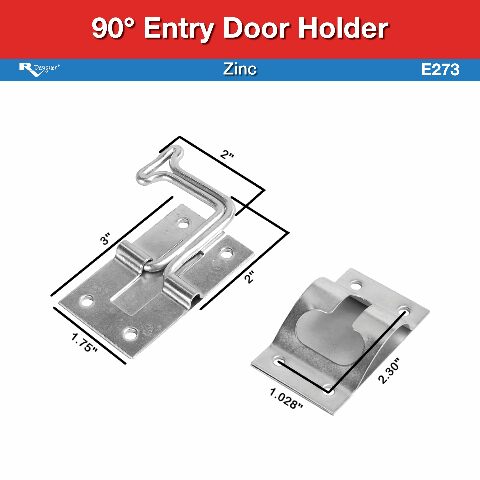 RV Designer E273 Zinc T-Style Entry Door Holder - Angled 90° , Silver , 6 Inch