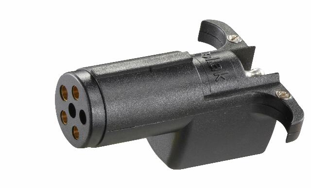 RV Designer, P717, 6-Way Round to 4-Way Flat Adapter, Pollak , Black