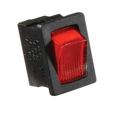 RV Designer S481, Rocker Switch, Illuminated, 20 Amp, On / Off, SPST, Black w/ Red, DC Electrical
