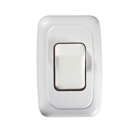 RV Designer S531, Contoured Wall Switch, Includes Base and Bezel, Single, On / Off, SPST, White, DC Electrical