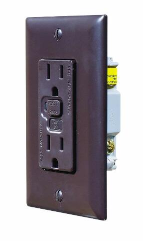 RV Designer S805, Dual GFCI Outlet with Cover Plate, Brown, AC Electrical