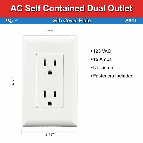 RV Designer Collection S811 Dual Outlet W/Cover Plate White