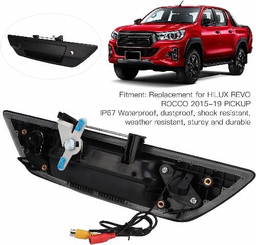 FENZA Black Tailgate Handle w/Rear View Camera, Key Hole Compatible with Toyota Hilux 2016-2021