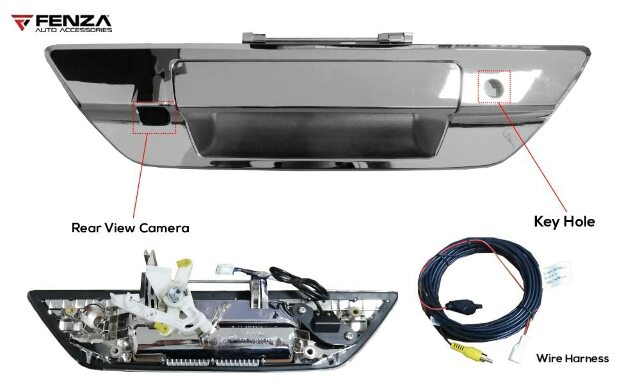 Fenza Chrome Tailgate Handle W/Rear View Camera, Key Hole Compatible With 2016-2021 Toyota Hilux
