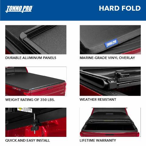 Tonno Pro Hard Fold, Hard Folding Truck Bed Tonneau Cover | HF-558 | Compatible with - Toyota Tundra (includes track sys. clamp kit) 5' 7" Bed (66.7") 2021