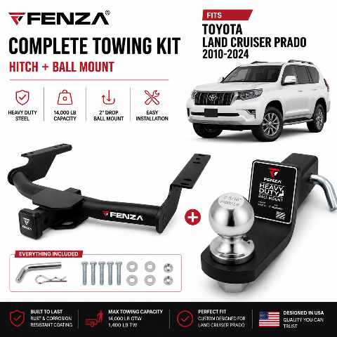 Fenza Tow Bar With Receiver&2"Ball Withstand The Tension Of 6000Lbs Compatible With Toyota Prado Fj150 10-20