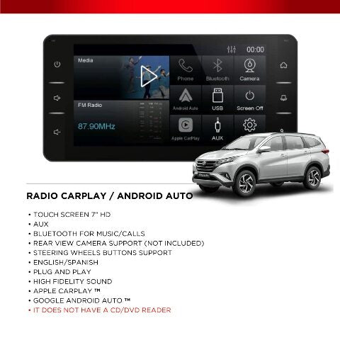 Car Radio Multimedia (BT,USB,Android Auto,Carplay) Fits 20+ Toyota Rush