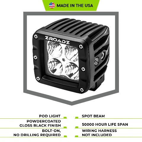 ZROADZ 3" LED Spot Beam Pod Lights (Black, Pair) - Part #Z30BC14W20S - ATV Accessories, UTV Accessories, Boat Lights, Car Lights, Trailer Lights, Motorcycle Lights, Truck Bed Lights, Golf Cart Lights