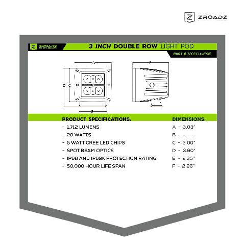 ZROADZ 3" LED Spot Beam Pod Lights (Black, Pair) - Part #Z30BC14W20S - ATV Accessories, UTV Accessories, Boat Lights, Car Lights, Trailer Lights, Motorcycle Lights, Truck Bed Lights, Golf Cart Lights