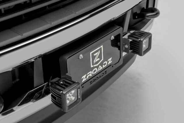 ZROADZ Universal LED License Plate Frame Bracket ONLY- Black Mild Steel - Bolt-on No Drilling Required - Mounts (2) 3 Inch ZROADZ or Similar Style LED Pod Lights PN#Z310005