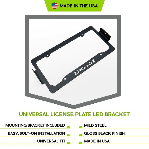ZROADZ Universal LED License Plate Frame Bracket ONLY- Black Mild Steel - Bolt-on No Drilling Required - Mounts (2) 3 Inch ZROADZ or Similar Style LED Pod Lights PN#Z310005