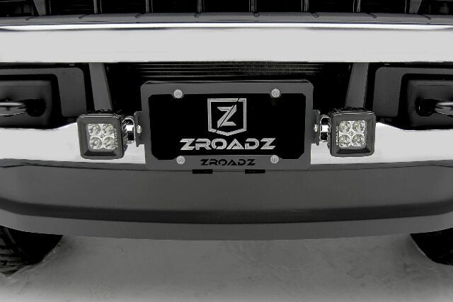 ZROADZ Universal LED License Plate Frame Bracket ONLY- Black Mild Steel - Bolt-on No Drilling Required - Mounts (2) 3 Inch ZROADZ or Similar Style LED Pod Lights PN#Z310005