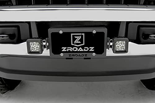 ZROADZ Universal LED License Plate Frame Bracket ONLY- Black Mild Steel - Bolt-on No Drilling Required - Mounts (2) 3 Inch ZROADZ or Similar Style LED Pod Lights PN#Z310005