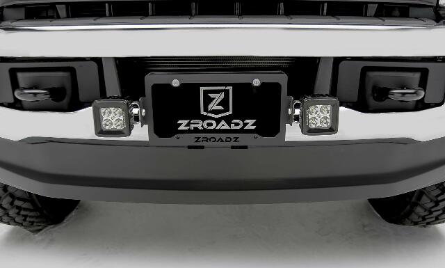 ZROADZ Universal LED License Plate Frame Bracket KIT- Black Mild Steel - Bolt-ON Includes (2) 3 Inch LED Pod Lights and Harness PN#Z310005-KIT
