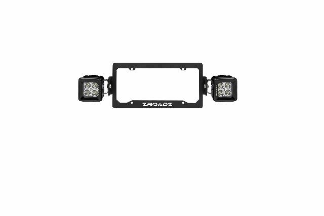 ZROADZ Universal LED License Plate Frame Bracket KIT- Black Mild Steel - Bolt-ON Includes (2) 3 Inch LED Pod Lights and Harness PN#Z310005-KIT