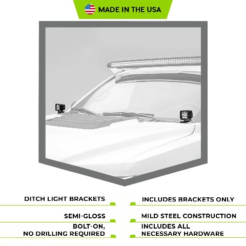 ZROADZ Ditch Hood Hinge LED Mounting Bracket - Compatible w/ 2017-2021 Ford F150 Raptor - to Mount (2) 3 Inch LED Pod Lights - Mild Steel Gloss Black - Bolt-On Easy Installation - PN #Z365701