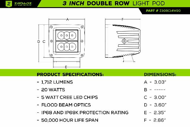 ZROADZ Ditch Hood Hinge LED Kit - Compatible w/ 2016-2022 Toyota Tacoma - Incl. (2) 3 Inch LED Pod Lights - Mild Steel Gloss Black Finish - Bolt-On Easy Installation - PN #Z369401-KIT2